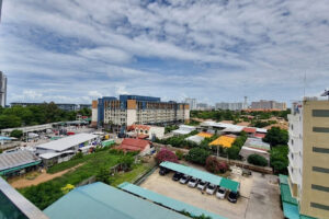 City view from balcony, wide angle