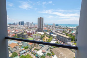 City and sea view from balcony